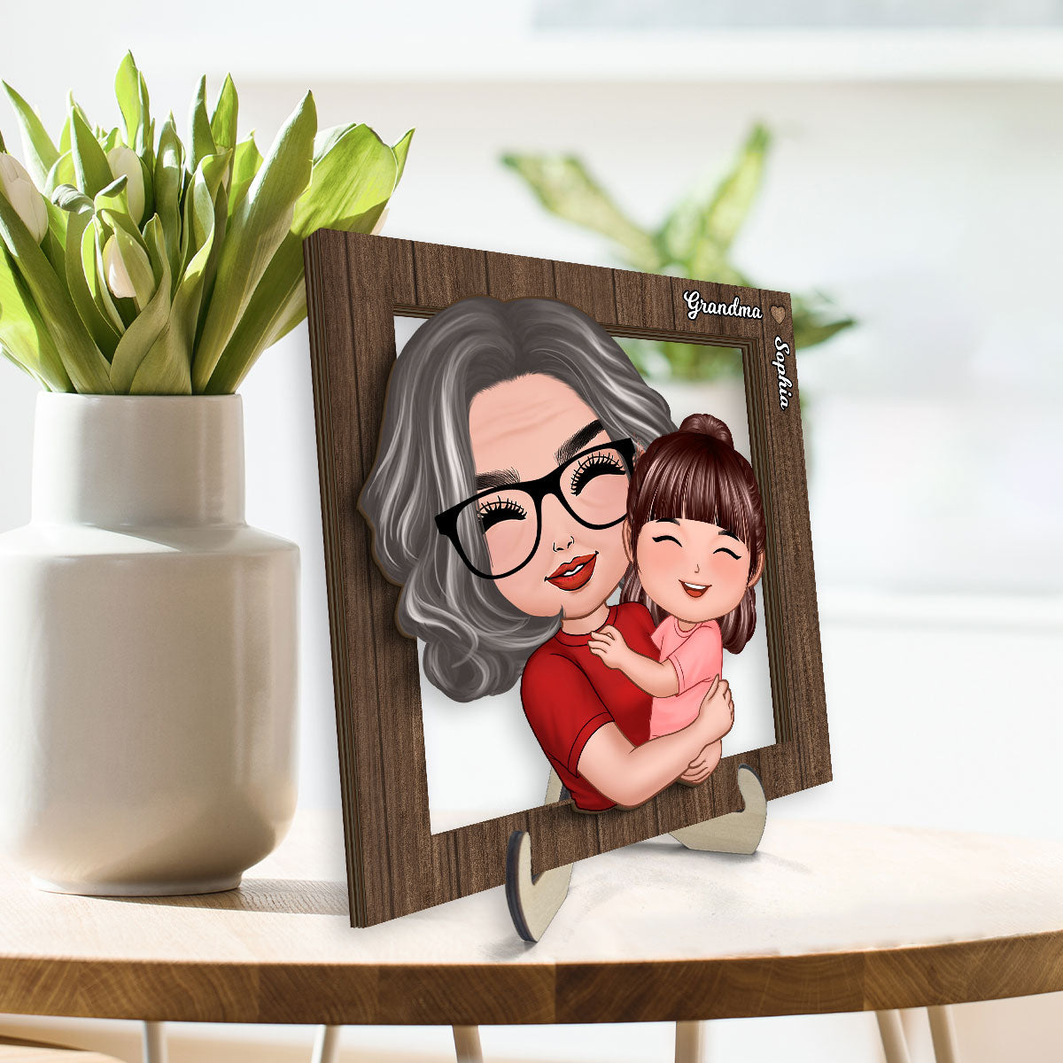 Grandma Mom Holding Kid Personalized 2-layer Wooden Plaque