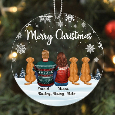 You Me And Dogs Back View Snow Background Personalized Acrylic Ornament