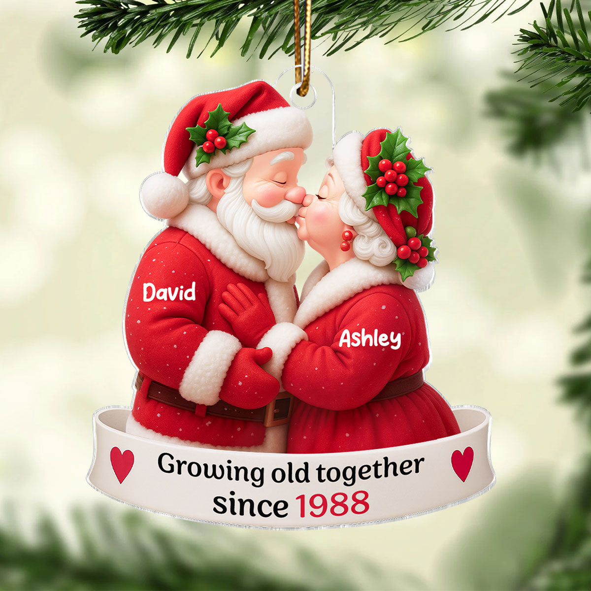 Santa Couple Growing Old Together Personalized Acrylic Ornament, Anniversary, Christmas Gift for him, Gift for her