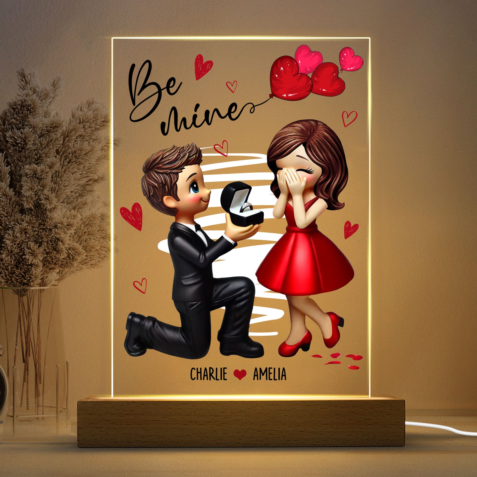 Be Mine Marriage Proposal Couple Personalized LED Night Light, Just Engaged  Gifts for Couples
