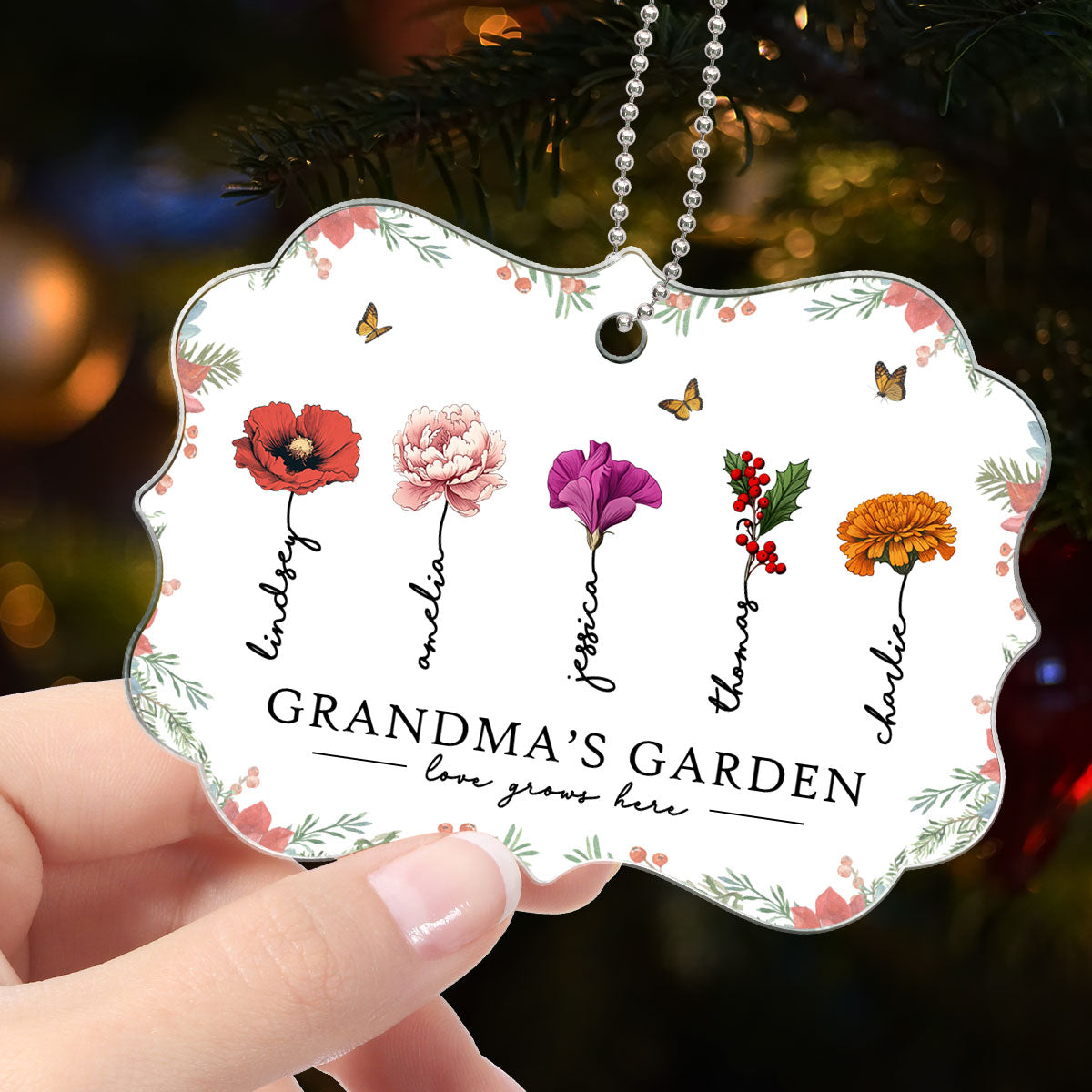 Grandma‘s Garden Beautiful Birth Month Flowers Christmas Gift For Grandma Mom Personalized Acrylic Ornament