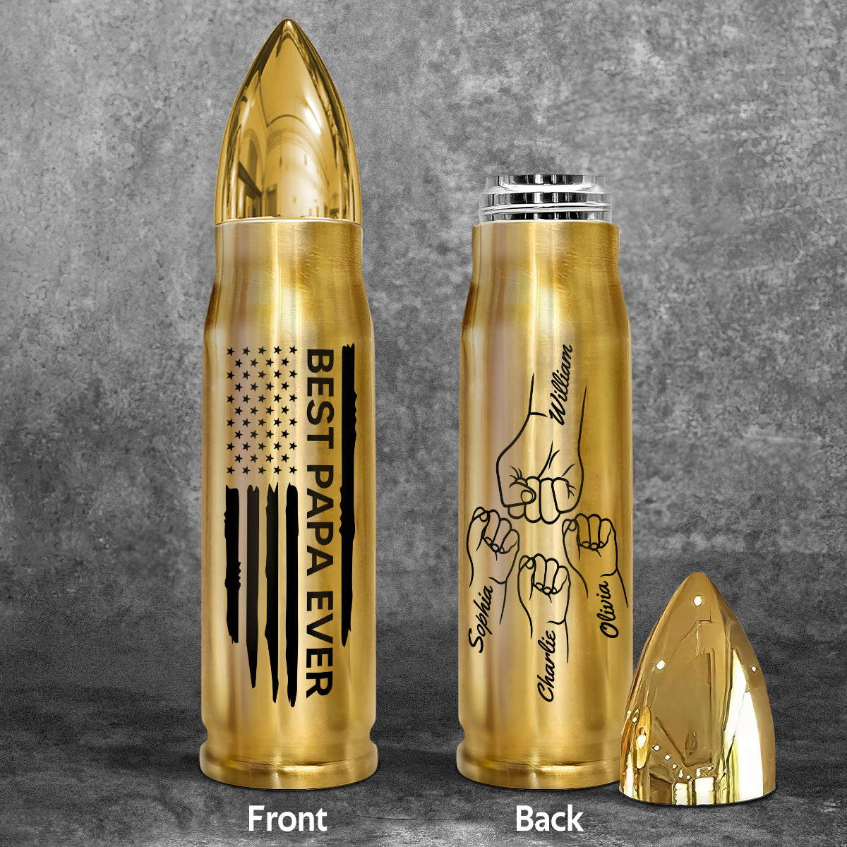 Best Dad Papa Grandpa Ever Fist Bump Outline Nation Flag Independence Day 4th Of July Gift For Husband Father Figures - Personalized Bullet Tumbler - Gift For Husband Dad Grandpa