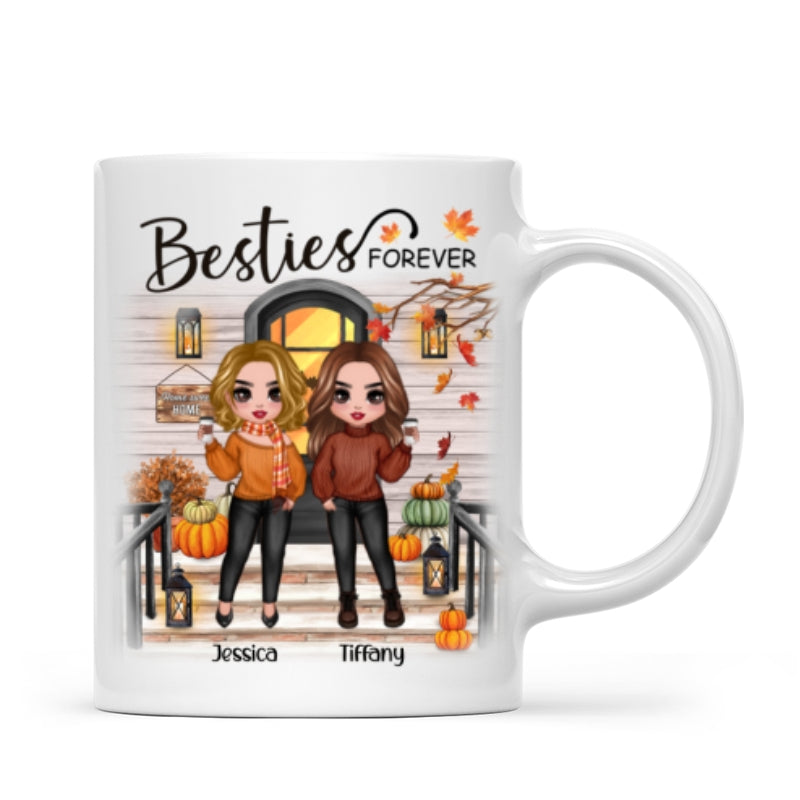 Fall Season Standing Best Friends Sisters Front Porch Personalized Mug