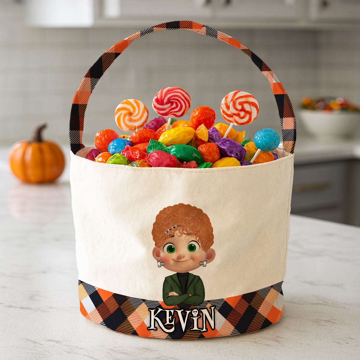 Halloween Cute Kids Personalized Trick or Treat Basket, Custom Names Candy Bucket for Kids