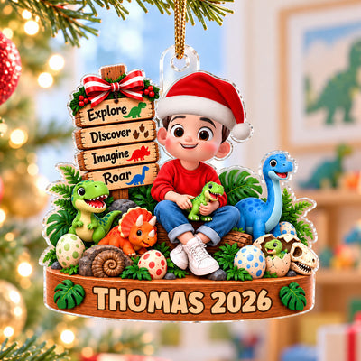 Little Cute Kid Dinosaur Lover - Personalized Acrylic Ornament - Christmas Gift For Kids, Son, Grandson, Daughter, Granddaughter