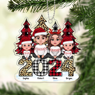 Leopard Checkered Pattern Christmas 2024 Tree Family Personalized Acrylic Ornament