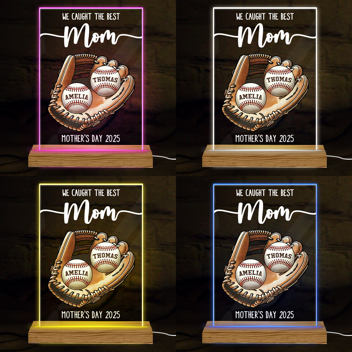 We Caught The Best Mom Baseball, Softball Personalized LED Night Light, Custom Kid's Name, Mother's Day, Gift For Wife, Gift For Mom