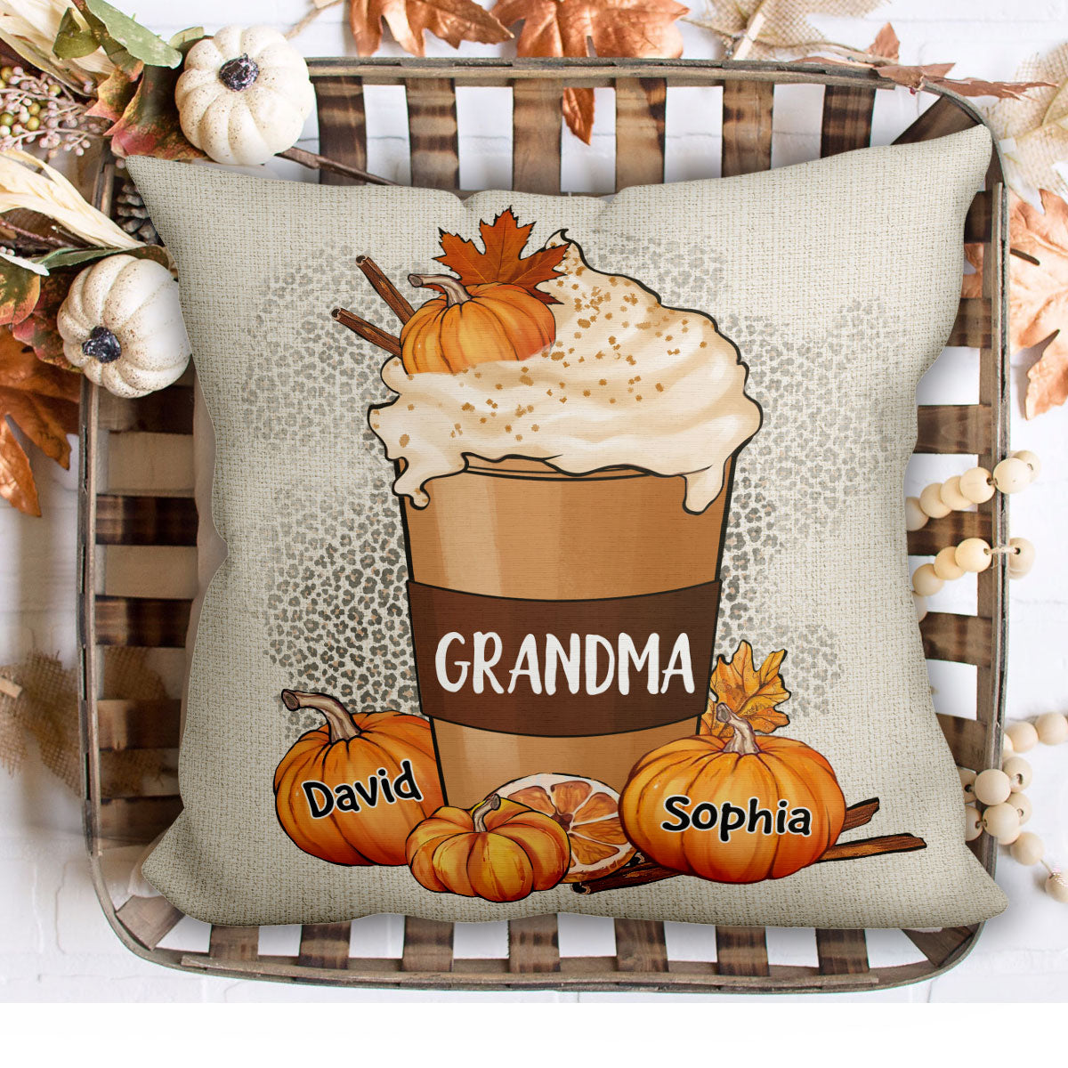 Grandma Mom Pumpkin Spice Latte Personalized Pillow