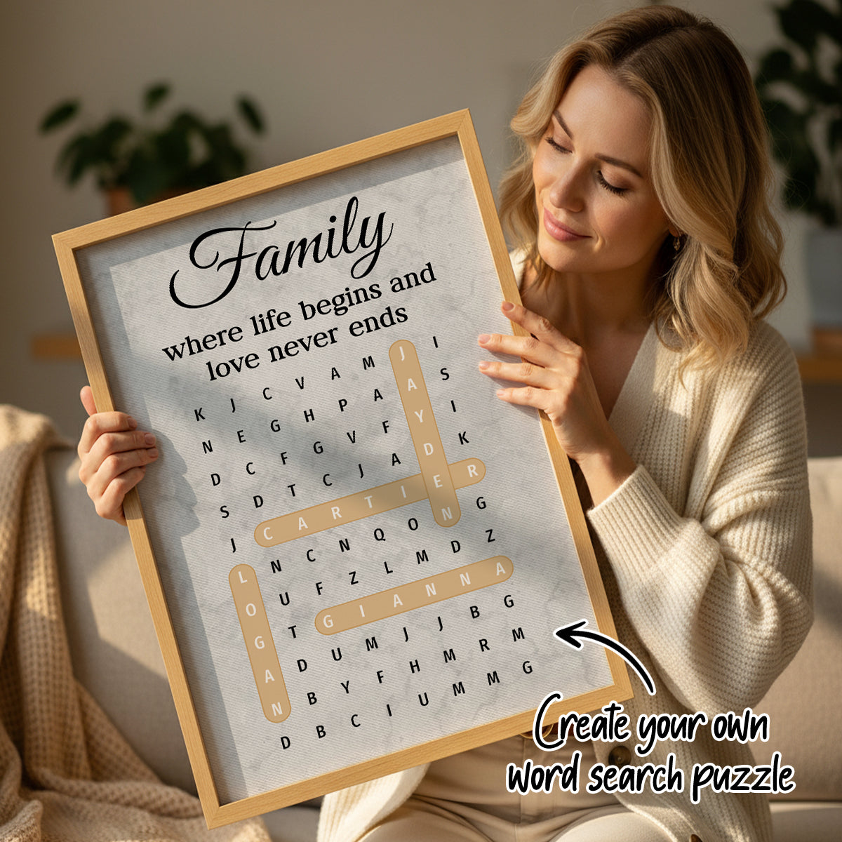 Family Where Life Begins And Love Never Ends Word Search Puzzle - Personalized Poster - Gift for Mom, Dad, Grandparents
