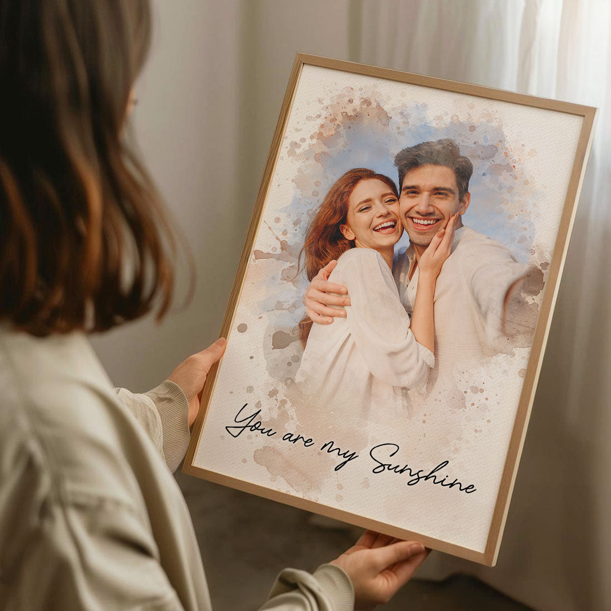 Watercolor Couple Portrait from Photo, Custom Wedding Anniversary Christmas Gift for Wife Husband Parents, Engagement Gift for Friend, Unique Poster Wall Art