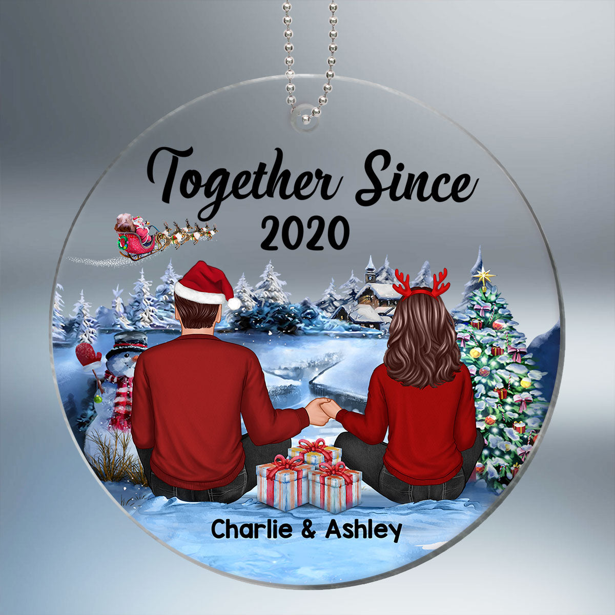 Couple Sitting In Christmas Night Personalized Acrylic Ornament
