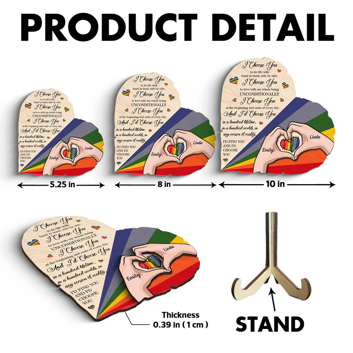 Half Heart Rainbow Flag LGBTQ Couple Personalized 2-Layered Wooden Plaque, Pride Month gift