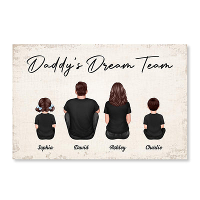 Daddy‘s Team Family Dad Mom Kids Sitting Personalized Poster, Gift For Dad, For Grandpa, For Husband