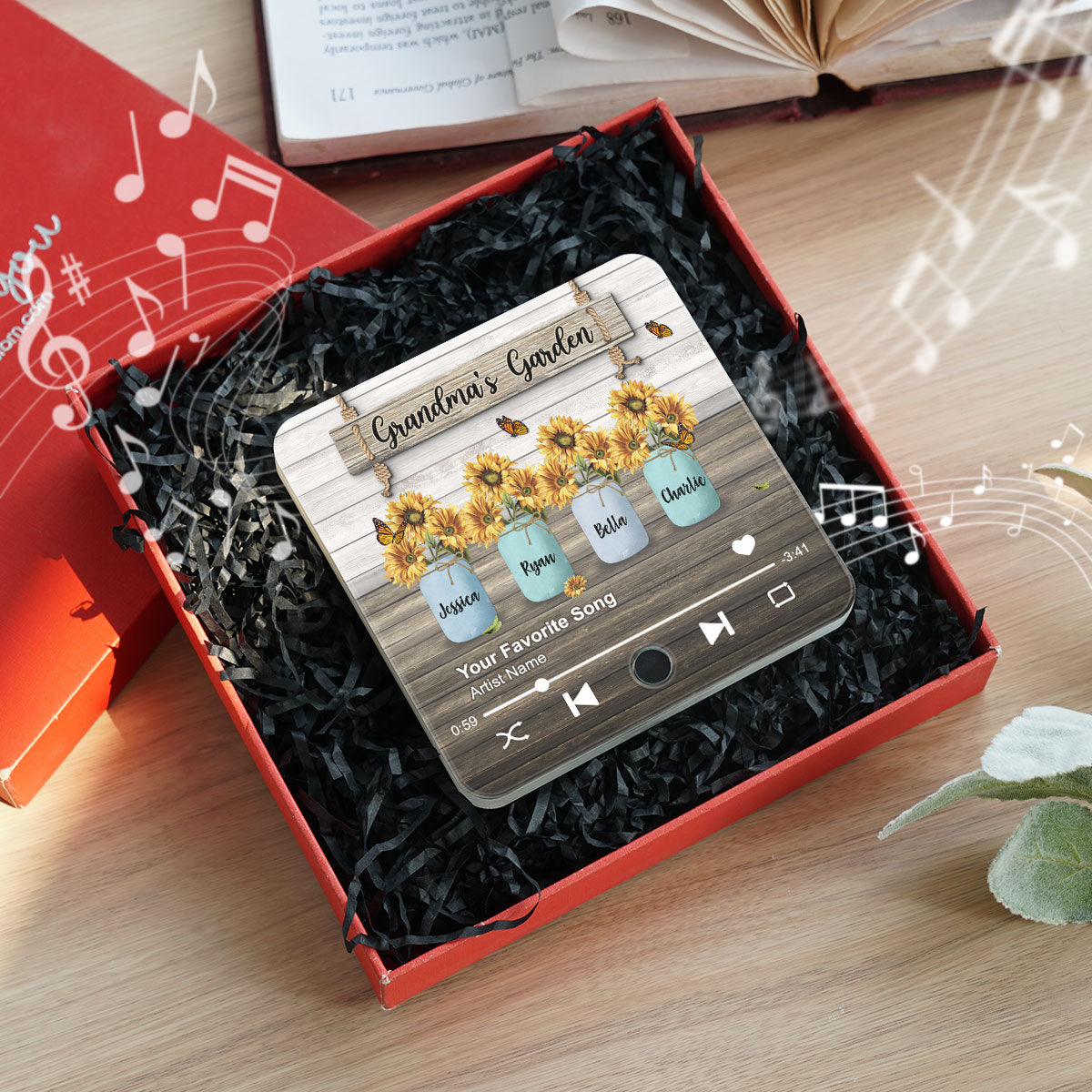 Grandma Garden Sunflower Vase Personalized Music Fridge Magnet, Heartfelt Gift for Grandma, Mom