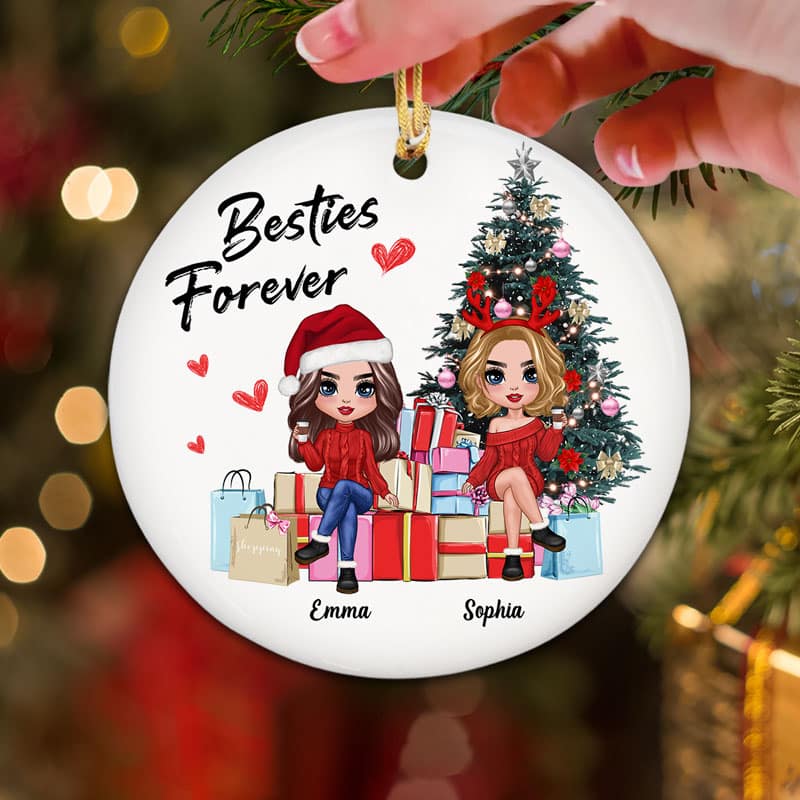 Doll Best Friends Sisters On Christmas Gifts Personalized Circle Ornament