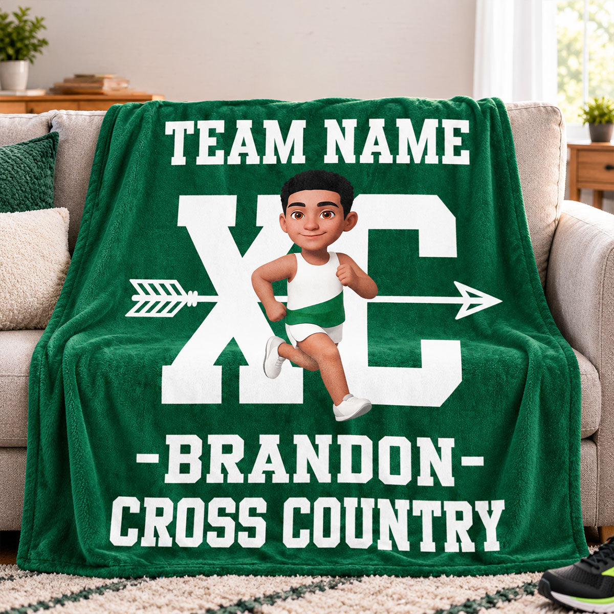 Cross Country XC Runner Custom Name & Team Name - Personalized Fleece Blanket - Christmas Gift For Cross Country Runners, Boys, Girls, Son, Daughter, Grandkids