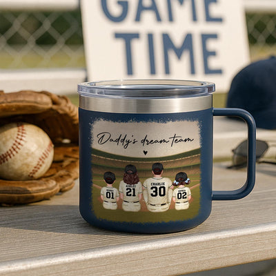 Retro Vintage Baseball Daddy's Dream Team Personalized Stainless Steel Tumbler, Gift For Dad