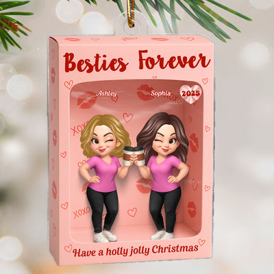 Besties XOXO Pretty Girls Cartoon Toy Box Style - Personalized Acrylic Ornament - Christmas Gift For Best Friends