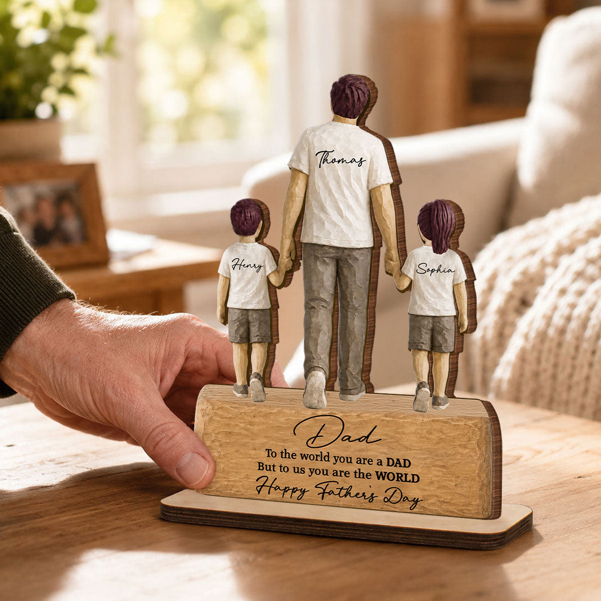 Sentimental Rustic Dad And Kids Walking - Personalized 2-Layered Wooden Plaque - Heartfelt Father's Day Gift For Dad, Husband
