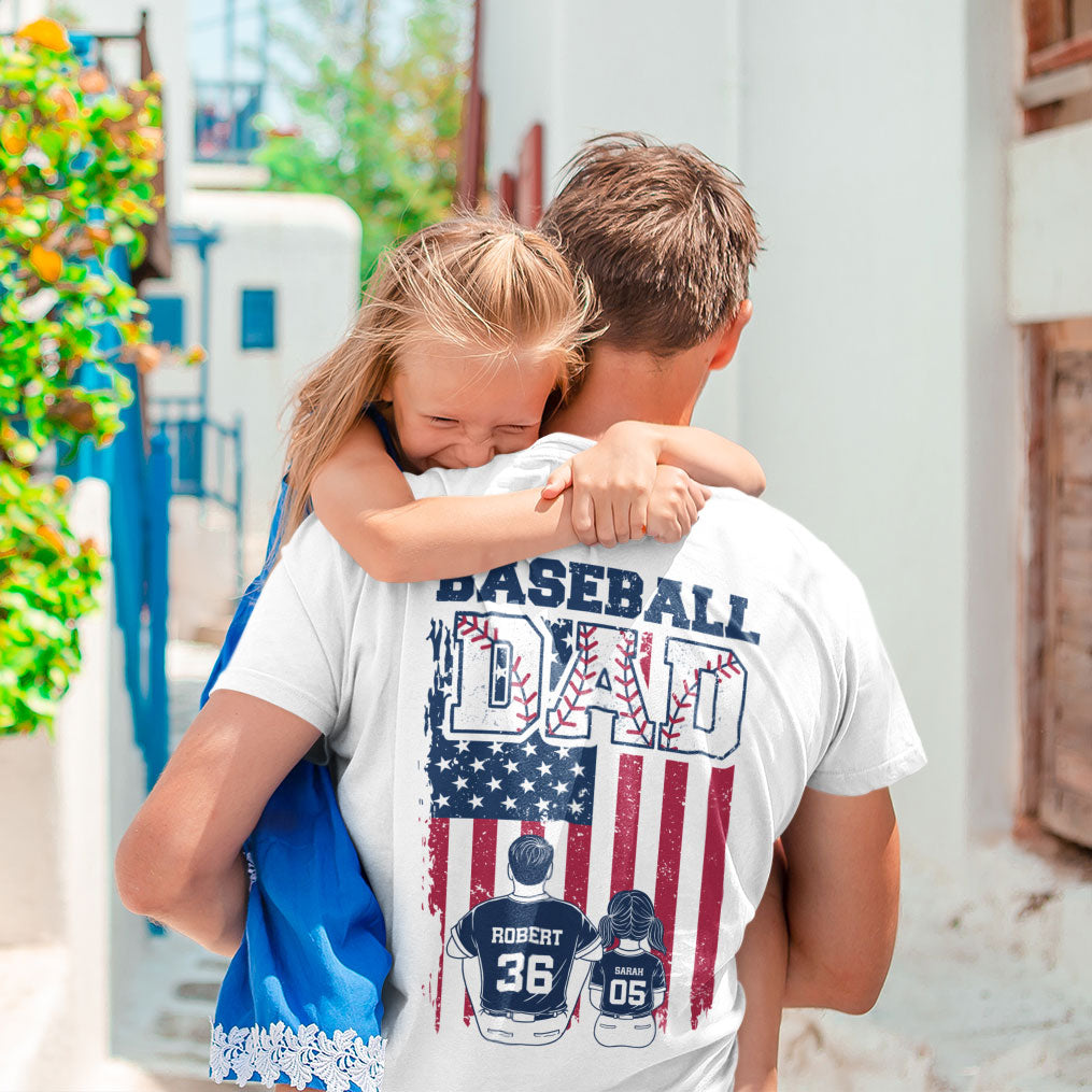 Retro Baseball Dad And Kids Nation Flag Personalized Shirt