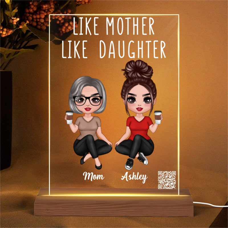 Doll Women Sitting Like Mother Like Daughter Favorite Song Scannable QR Code Personalized Rectangle Acrylic Plaque LED Night Light