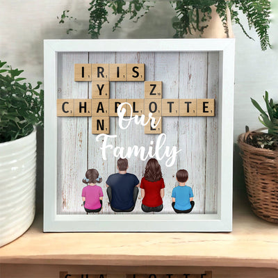 Our Family Back View Sitting Crossword Puzzle Art Keepsake Personalized Shadow Box