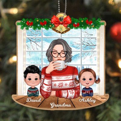 Grandma & Grandkids By Window Personalized Wooden Ornament