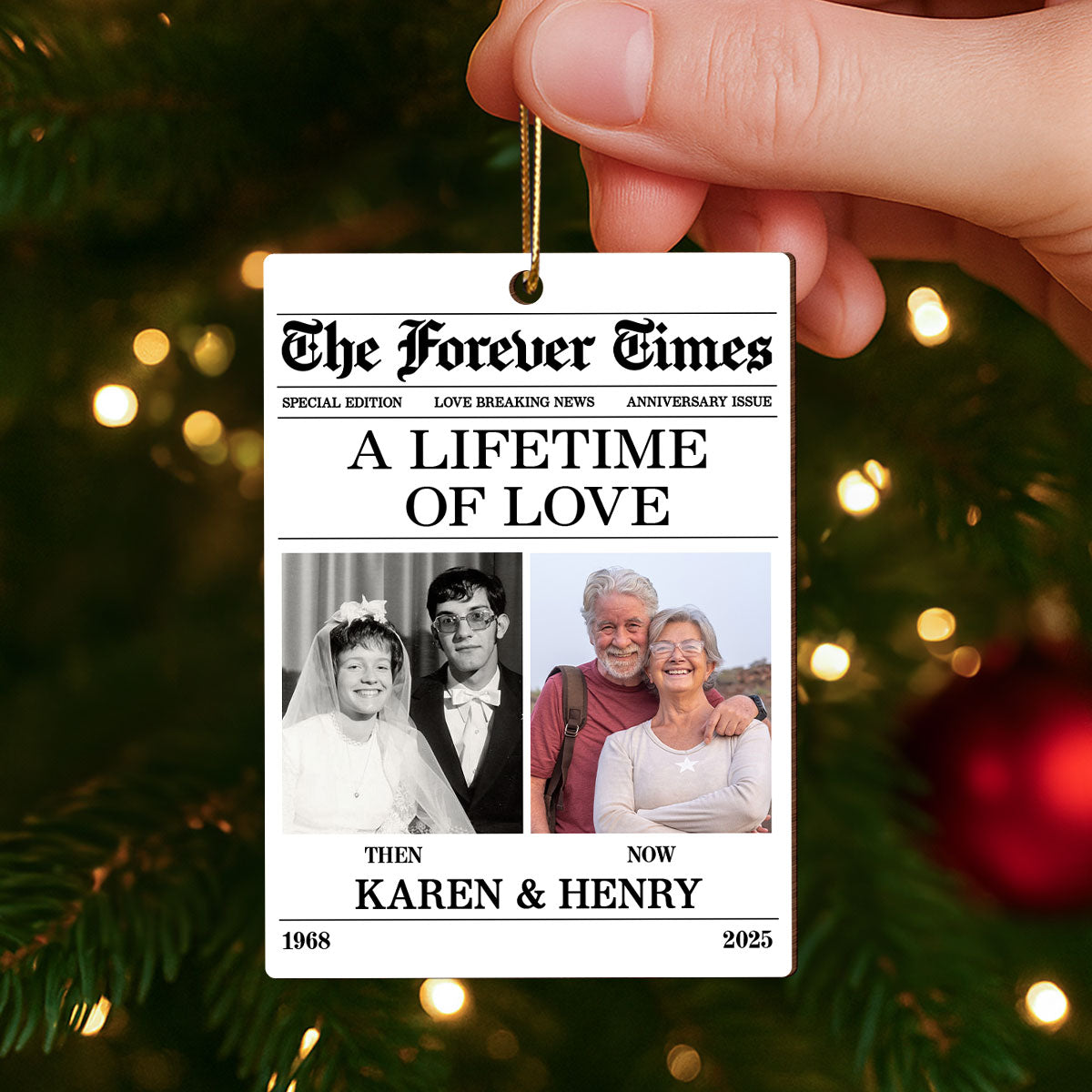The Forever Time Then & Now Couple Anniversary - Personalized Wooden Ornament - Heartfelt Christmas Gift for Couple