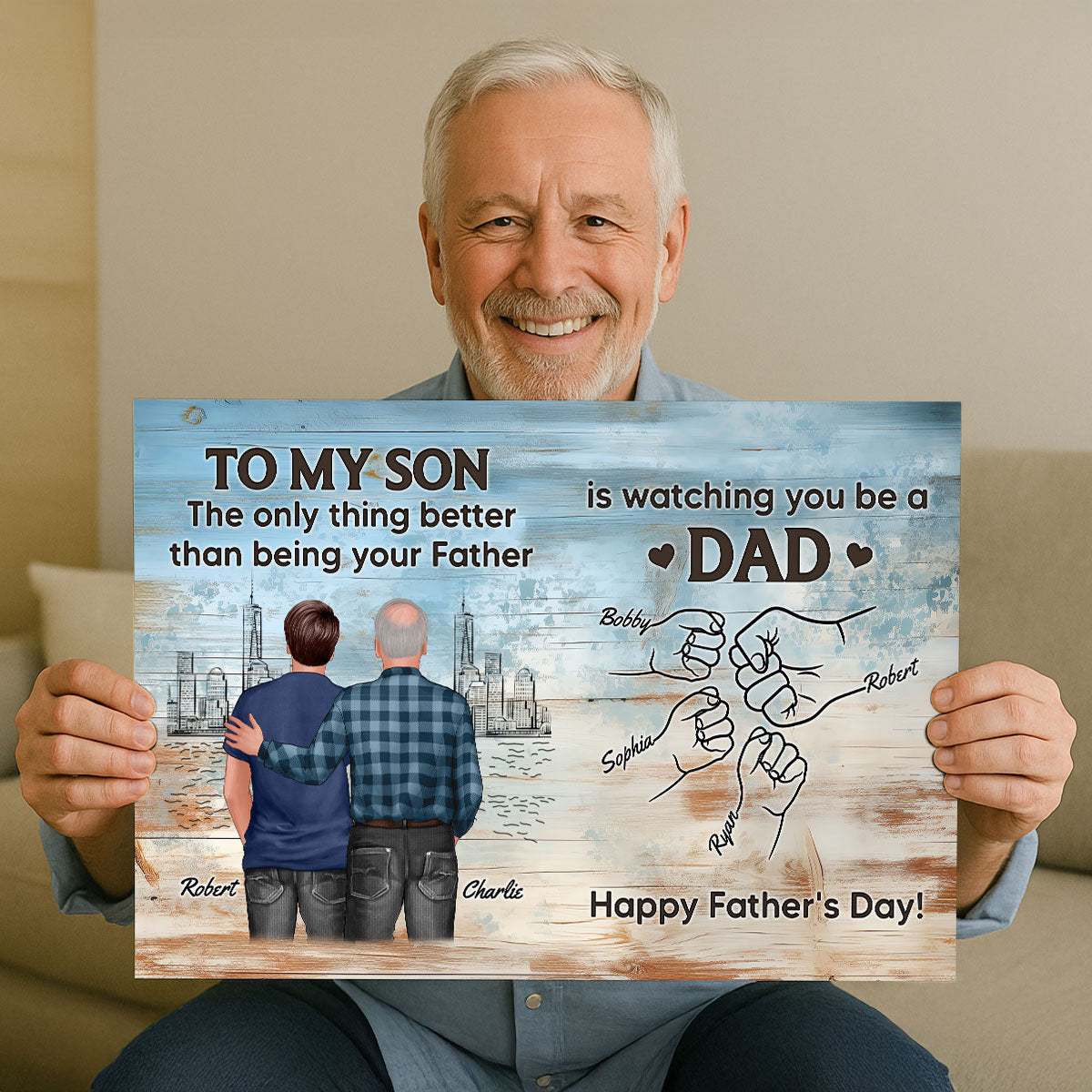 Watching You Be A Dad From Mom Dad To Son Wooden Texture Personalized Poster, Gift For Son