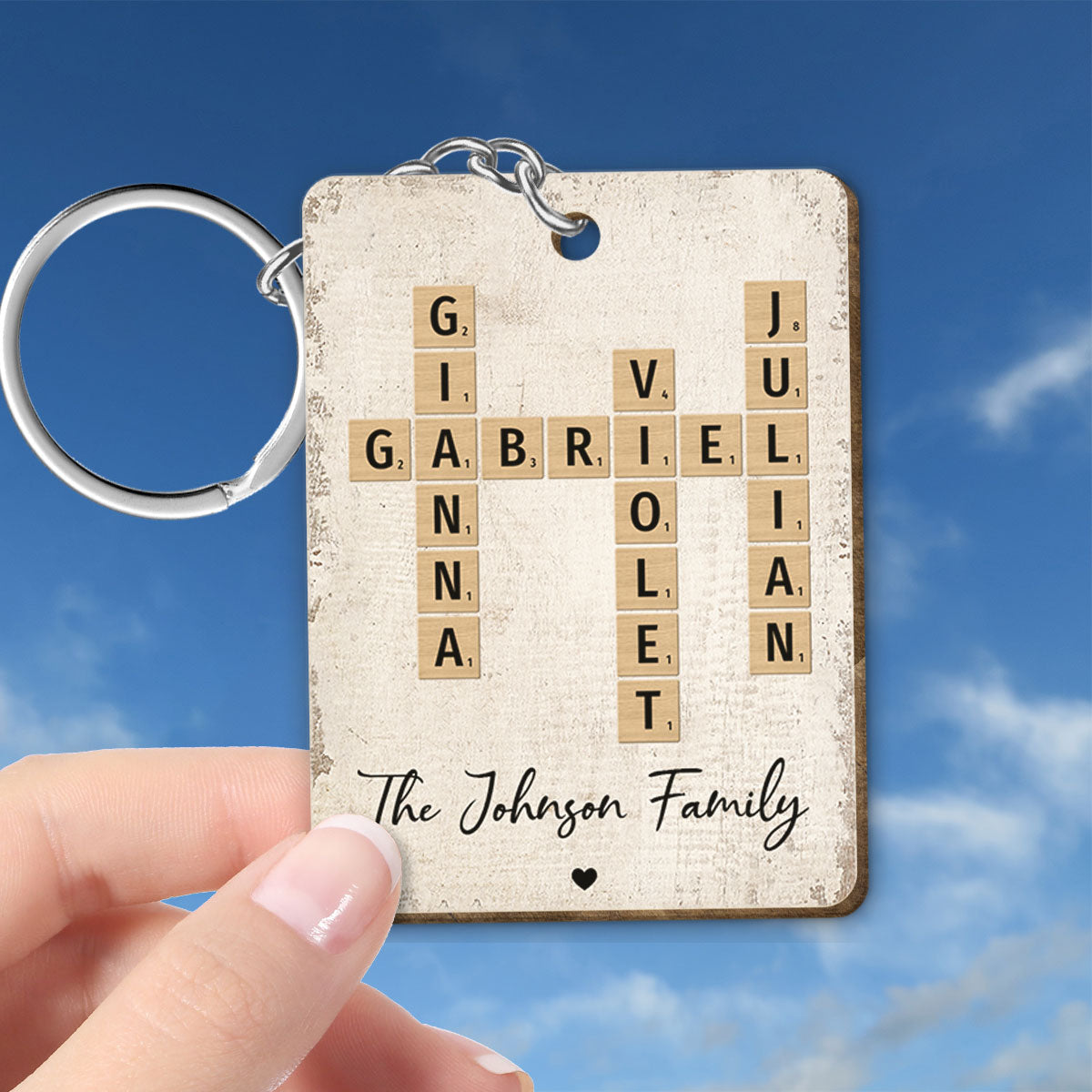 Family Crossword Puzzle Art Created In A Moment, Treasured Forever Personalized Wooden Keychain