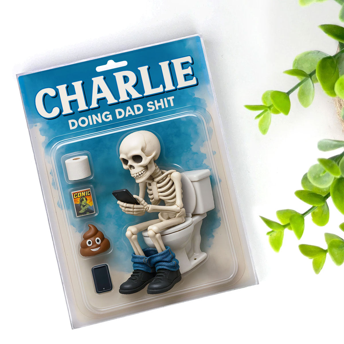 Doing Dad Sh*t, Funny Skeleton Toilet Custom Figure Toy Box Personalized Acrylic Block