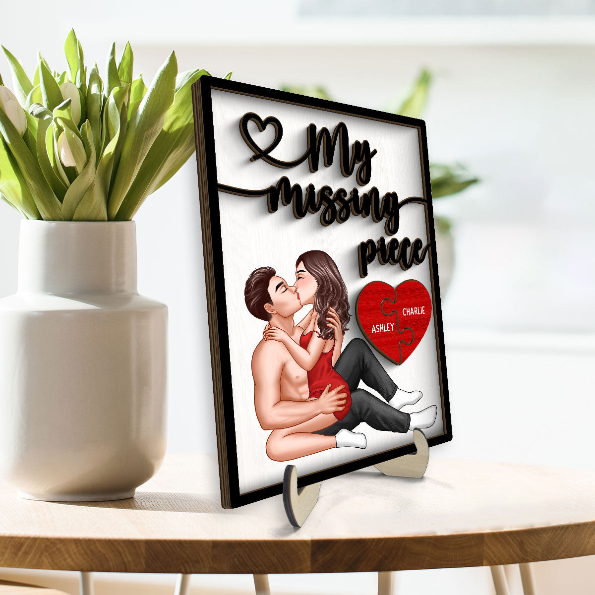 My Missing Piece Sexy Couple Kissing Valentine‘s Day Gift For Her Gift For Him Personalized 2-Layer Wooden Plaque