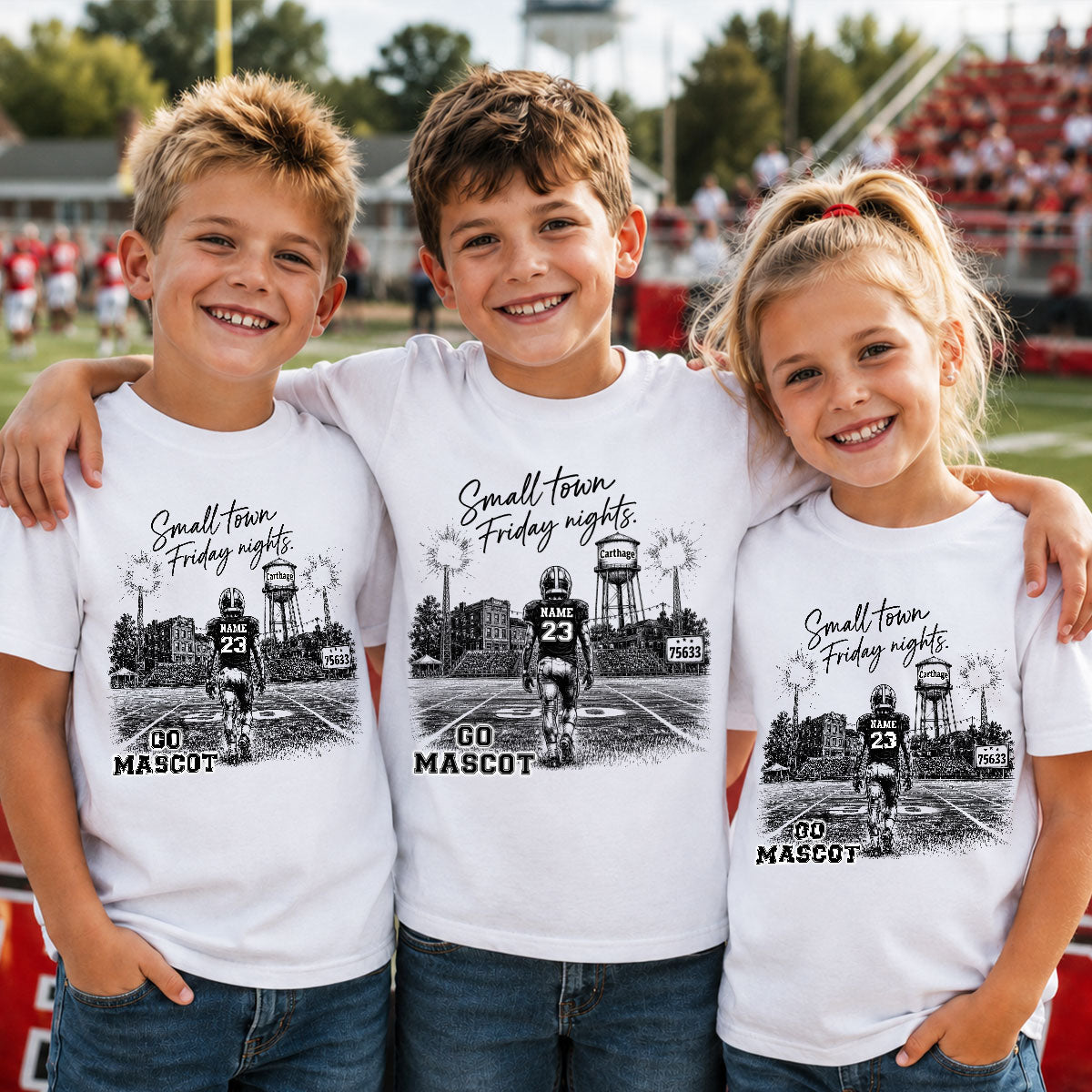 Custom Town Name and Zip Code - Personalized Shirt - Small Town Football, Game Day Hometown Spirit