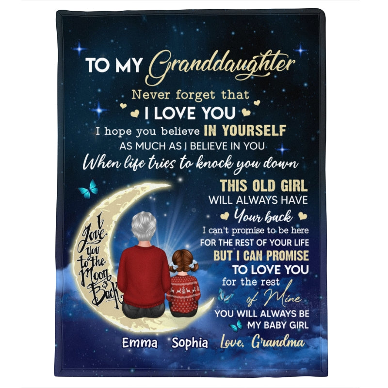 Grandma Grandkids On Moon Christmas Gift To My Granddaughter Grandson Grandchildren Personalized Fleece Blanket