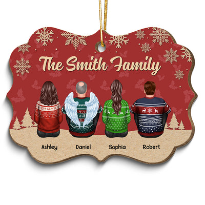 Christmas Red And Snow Family Members Grandma Grandpa Dad Mom Kids Dogs Cats Memorial Gift Personalized Wooden Ornament