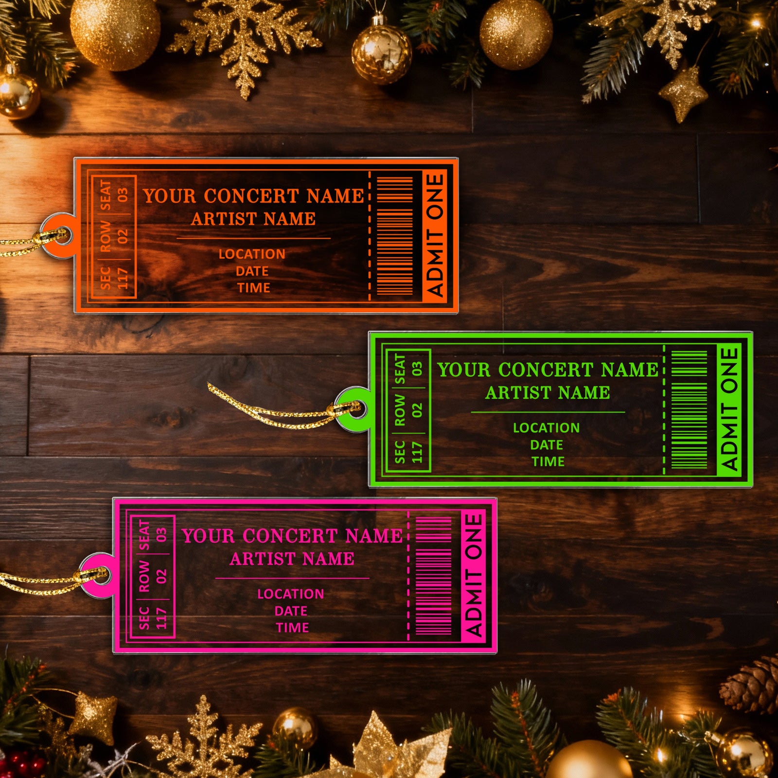 Favorite Music Concert Ticket - Personalized Acrylic Ornament - Christmas Gift For Music Lovers, Concert-Goers, Matching Ornaments For Friends, Family, Couple