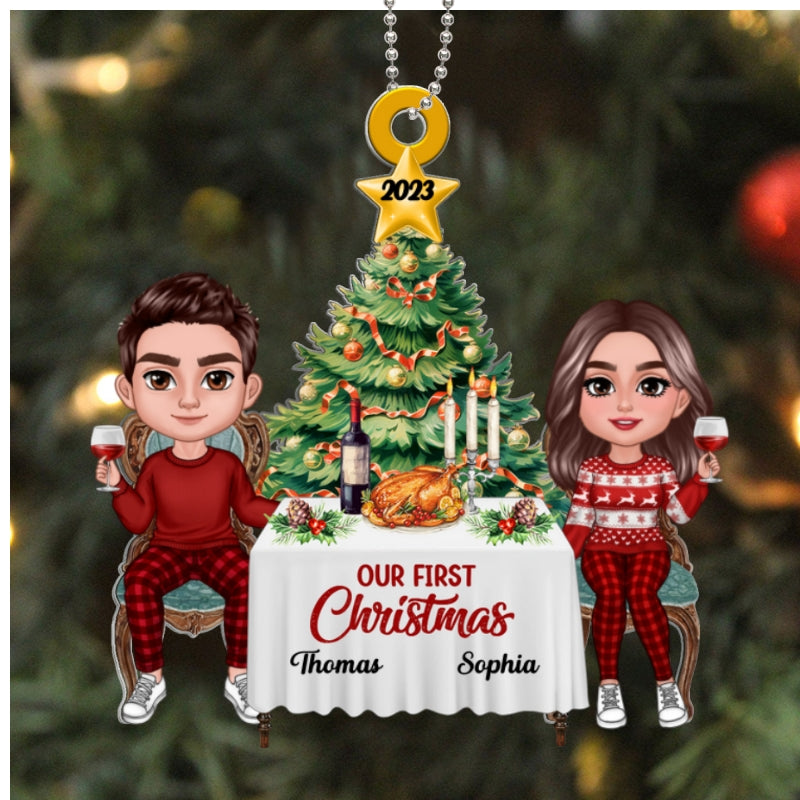 Doll Couple First Christmas Dinner Personalized Acrylic Ornament