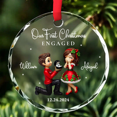 Our First Christmas Engaged Married, Newly Engaged Married Couple Personalized Glass Ornament, Gift for him, gift for her