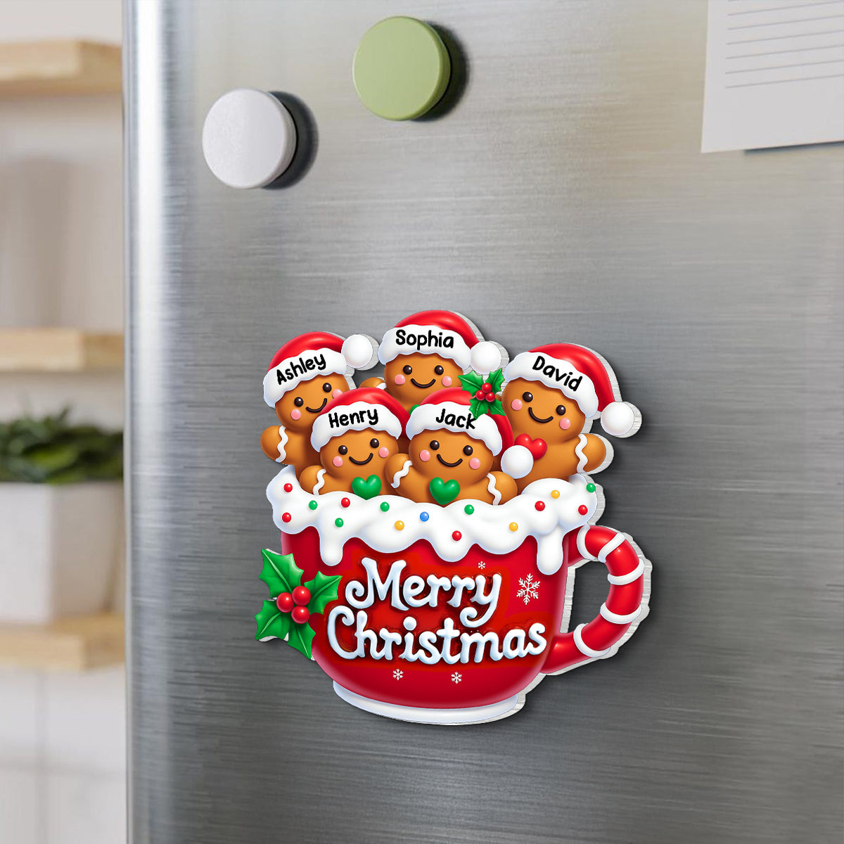 Merry Christmas Gingerbread Family Personalized Acrylic Fridge Magnet