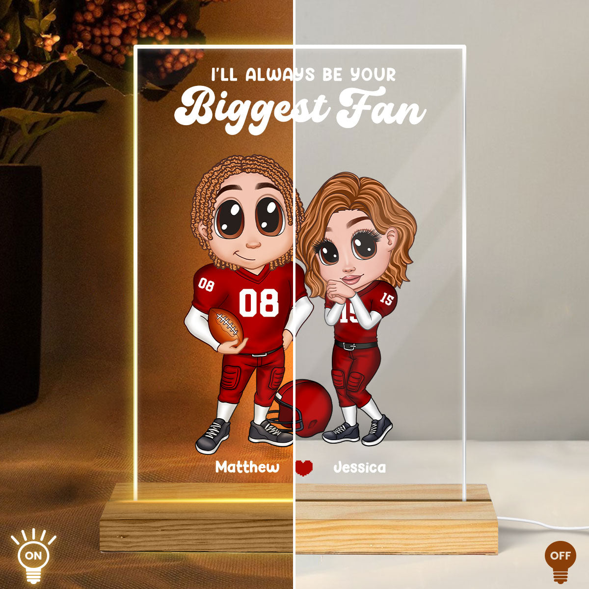 Personalized Y2K Football Couple Acrylic LED Night Light,  Gift for Couples