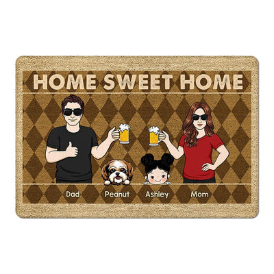 Rhombus Pattern Family Kids Dogs Cats Home Sweet Home Personalized Doormat