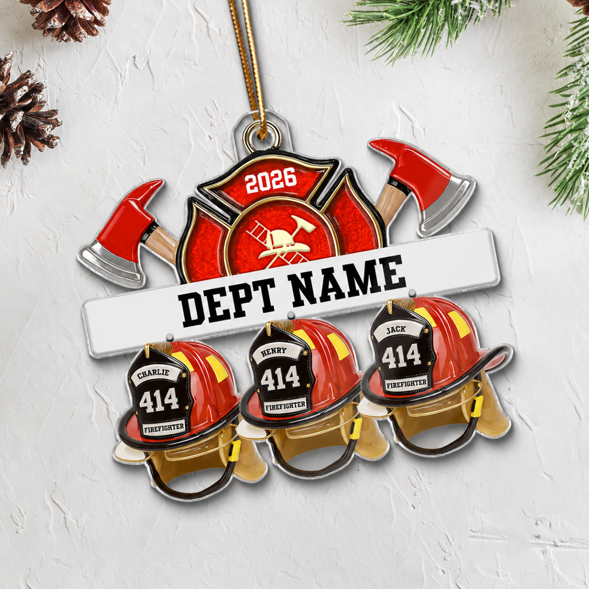 3D Effect Firefighter Station Helmets - Personalized Acrylic Ornament - Christmas Gift For Firefighter Station Department
