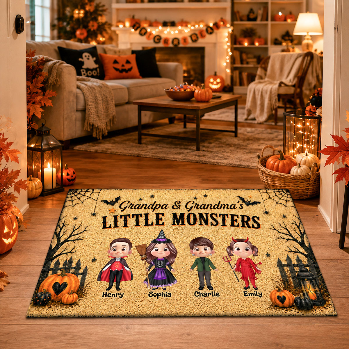 Halloween Grandpa Grandma Little Monsters Grandkids - Personalized Doormat - Halloween Decor For Grandparents