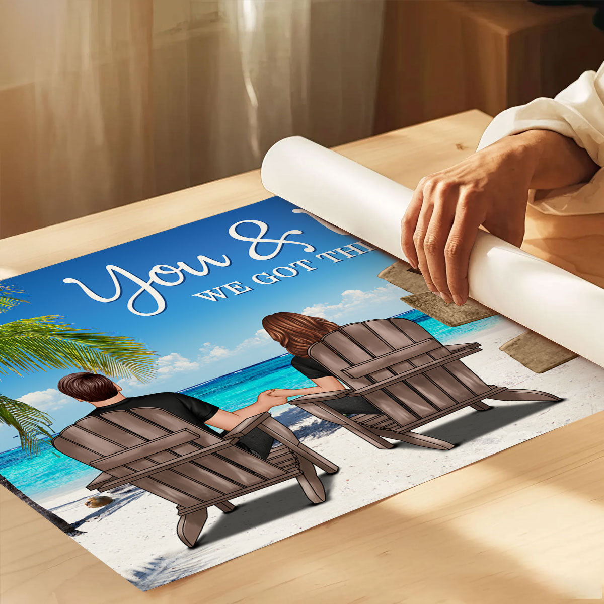 Ocean Breeze Couple Sitting Direction Sign Personalized Poster, Anniversary Gift for Him for Her