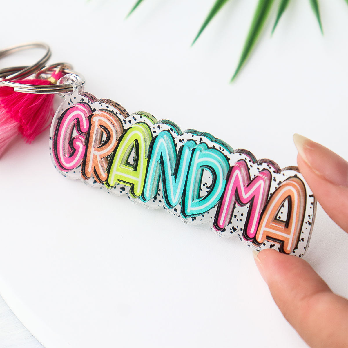 Grandma Mom Colorful Pattern Personalized 2-Layer Acrylic Keychain