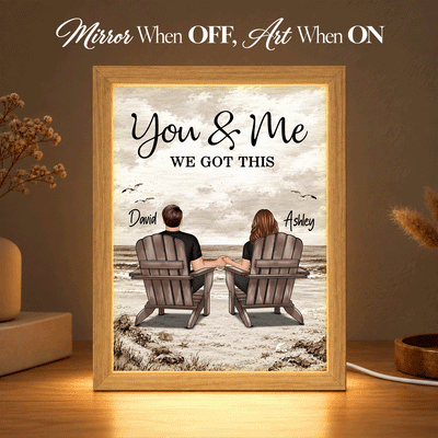 Couple Beach Landscape Retro Vintage - Personalized Mirror Light Box - Heartfelt Anniversary Gift For Couple, Christmas Gift for Him, for Her