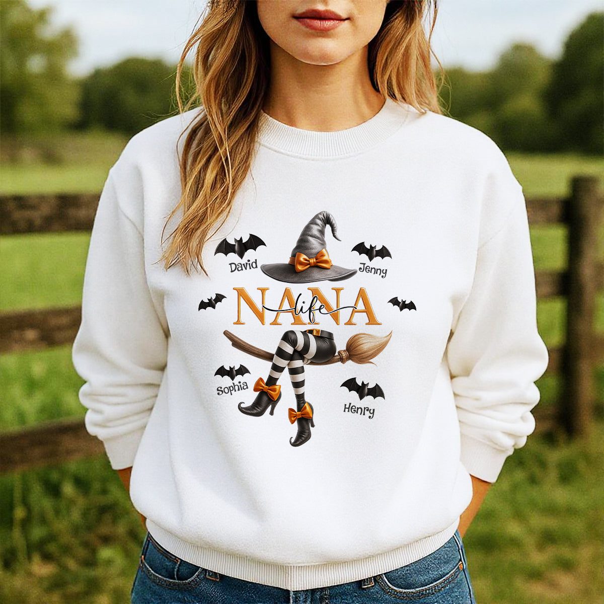 Grandma Life Witch 3D Effect Personalized Sweatshirt, Halloween Sweatshirt for Grandma