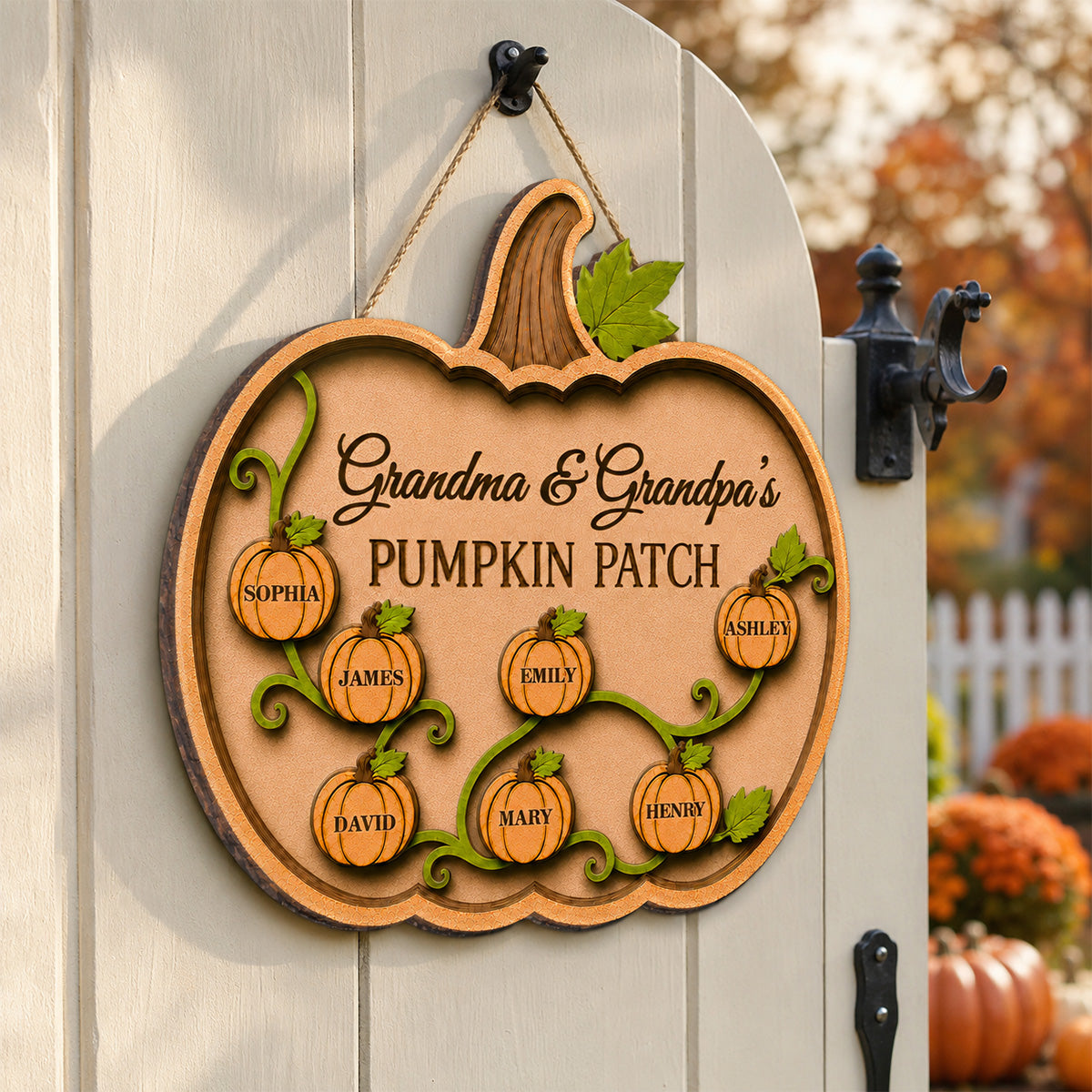 Grandma Grandpa Pumpkin Vine 2D Flat - Personalized Wood Sign - Fall Season Decoration