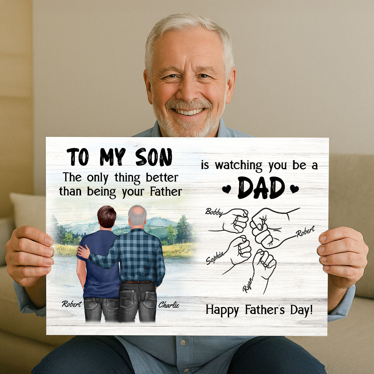From Mom Dad To Son Watching You Be A Dad Blue Theme Personalized Poster, Gift For Son