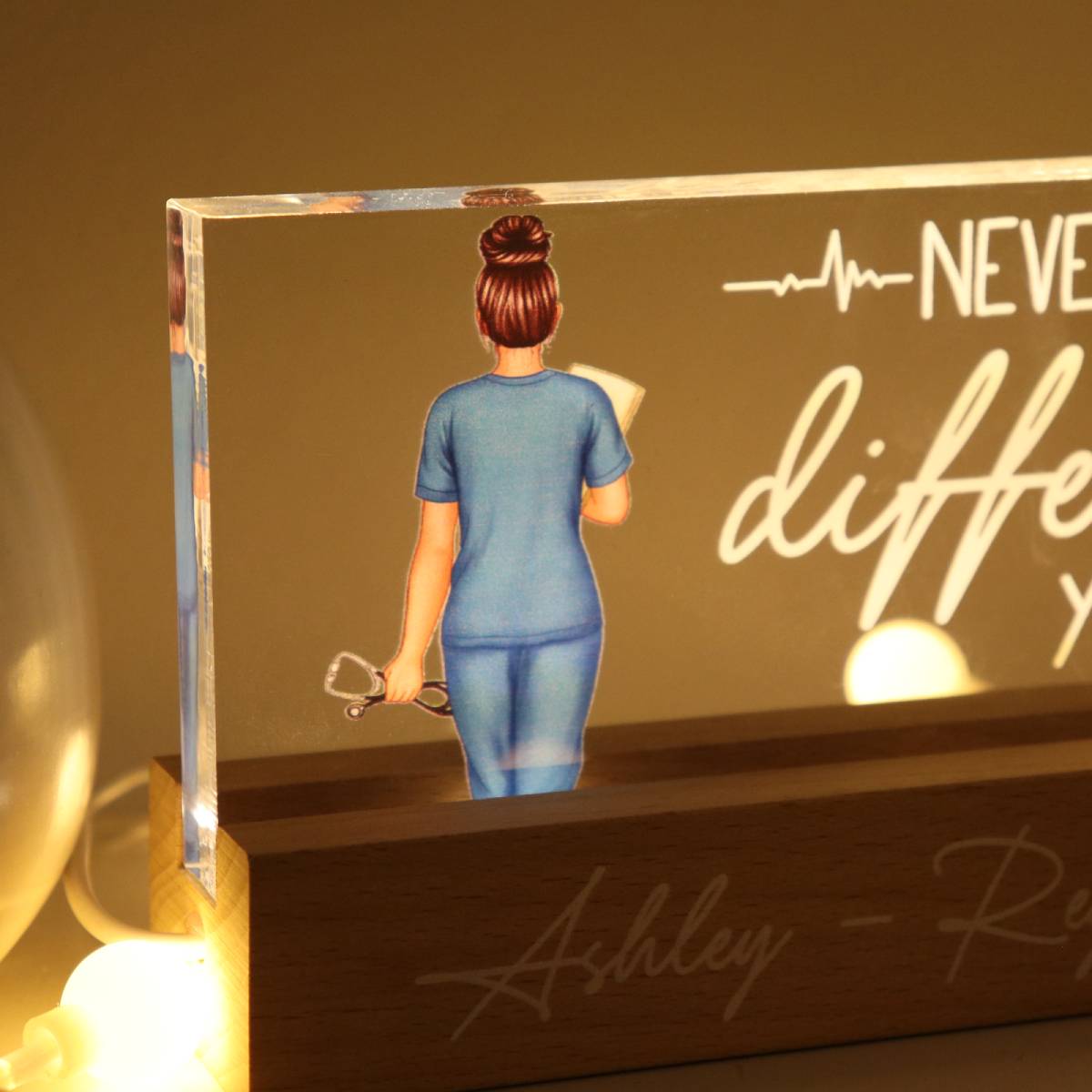 Never Forget The Difference You Make Gift For Nurse Personalized Acrylic Block Night Light